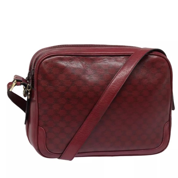 CELINE Macadam Canvas Shoulder Bag Leather Red Gold Authentic fm3695 - Vintage - Picture 6 of 15